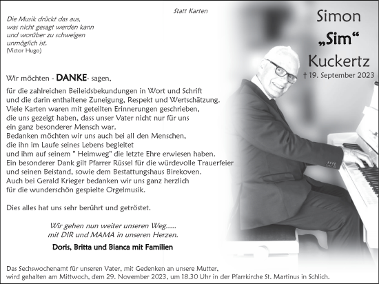 Traueranzeige von Simon Kuckertz von Zeitung am Sonntag