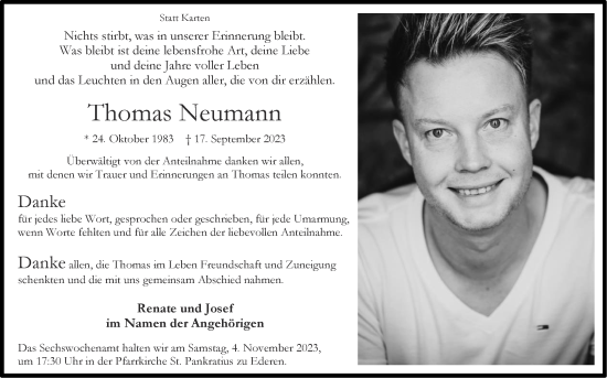 Traueranzeige von Thomas Neumann von Zeitung am Sonntag