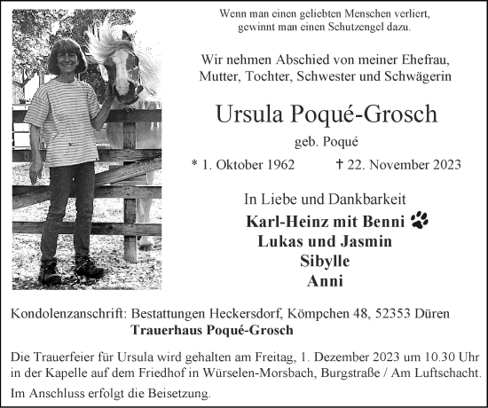 Traueranzeige von Ursula Poqué-Grosch von Zeitung am Sonntag