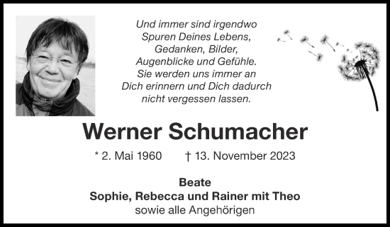 Traueranzeige von Werner Schumacher von Zeitung am Sonntag