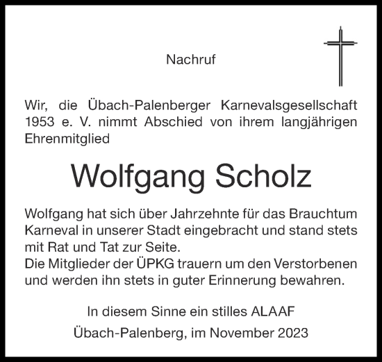 Traueranzeige von Wolfgang Scholz von Zeitung am Sonntag