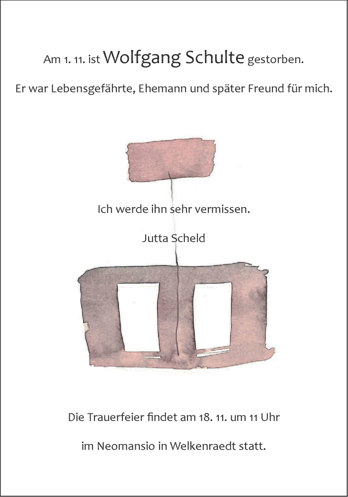  Traueranzeige für Wolfgang Schulte vom 18.11.2023 aus Aachener Zeitung