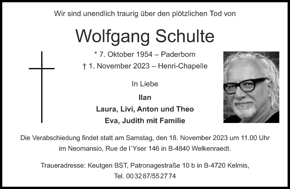  Traueranzeige für Wolfgang Schulte vom 09.11.2023 aus Aachener Zeitung