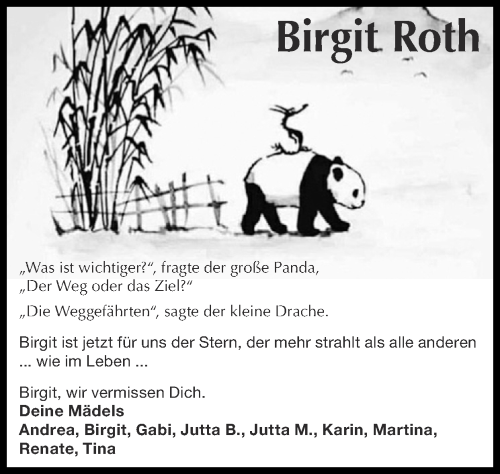  Traueranzeige für Birgit Roth vom 31.12.2023 aus Zeitung am Sonntag