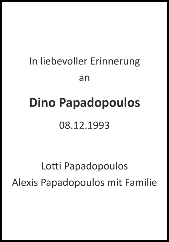 Traueranzeige von Dino Papadopoulos von Aachener Zeitung