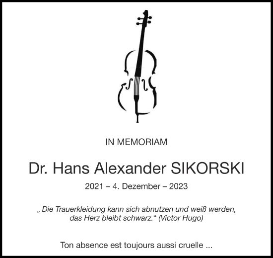 Traueranzeige von Hans Alexander Sikorski von Aachener Zeitung
