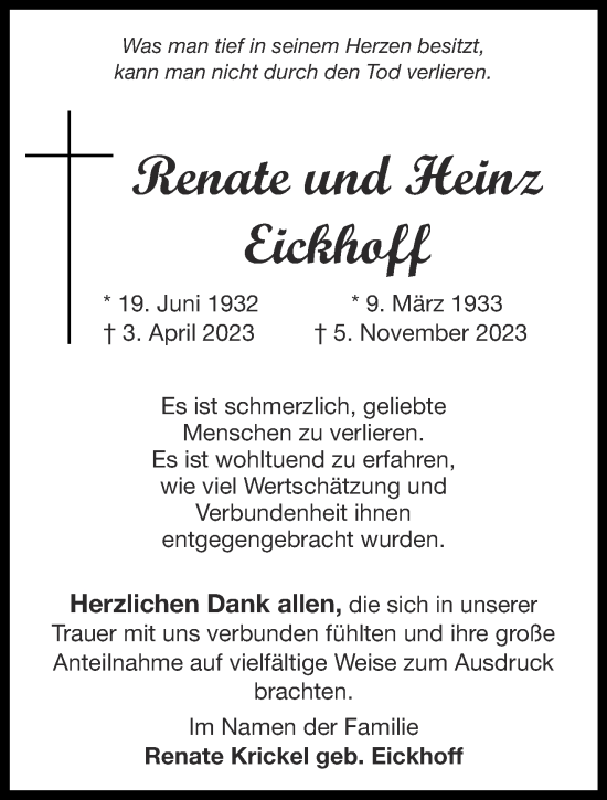 Traueranzeige von Heinz Eickhoff von Aachener Zeitung