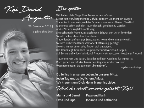 Traueranzeige von Kai David Augustin von Zeitung am Sonntag