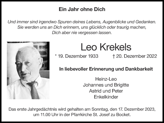 Traueranzeige von Leo Krekels von Zeitung am Sonntag