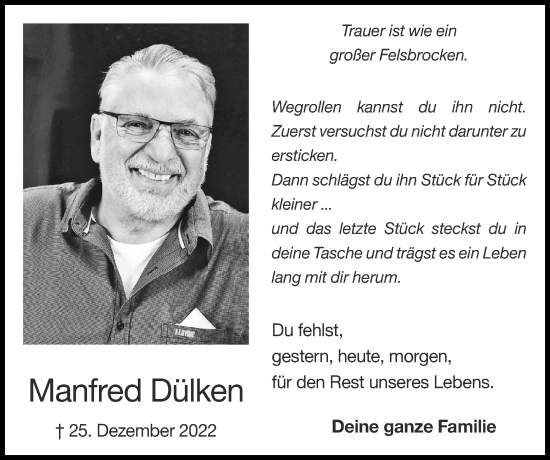 Traueranzeige von Manfred Dülken von Zeitung am Sonntag