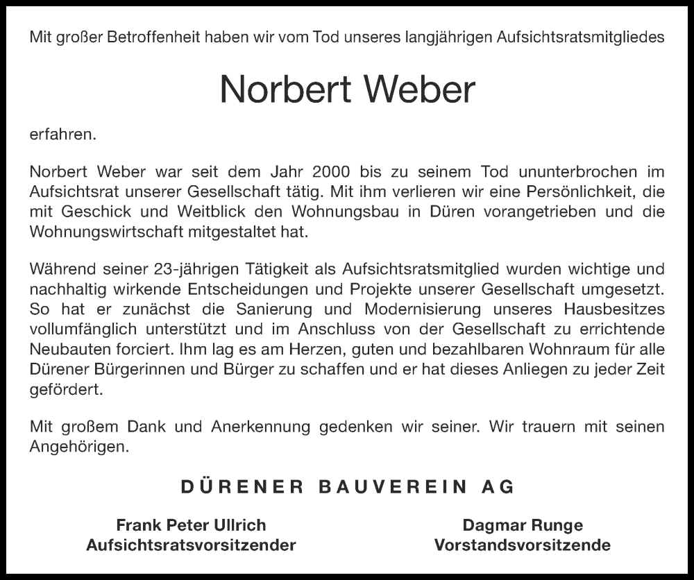  Traueranzeige für Norbert Weber vom 31.12.2023 aus Zeitung am Sonntag