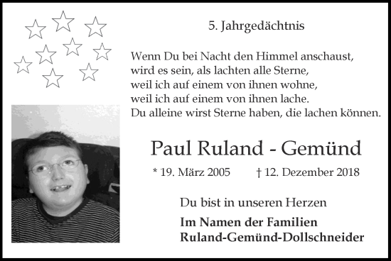 Traueranzeige von Paul Ruland-Gemünd von Zeitung am Sonntag