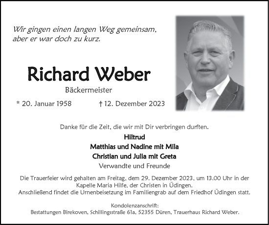 Traueranzeige von Richard Weber von Zeitung am Sonntag