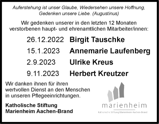 Traueranzeige von Sterbetafel vom 17.12.2023 von Zeitung am Sonntag