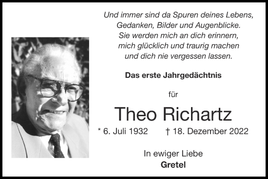 Traueranzeige von Theo Richartz von Zeitung am Sonntag