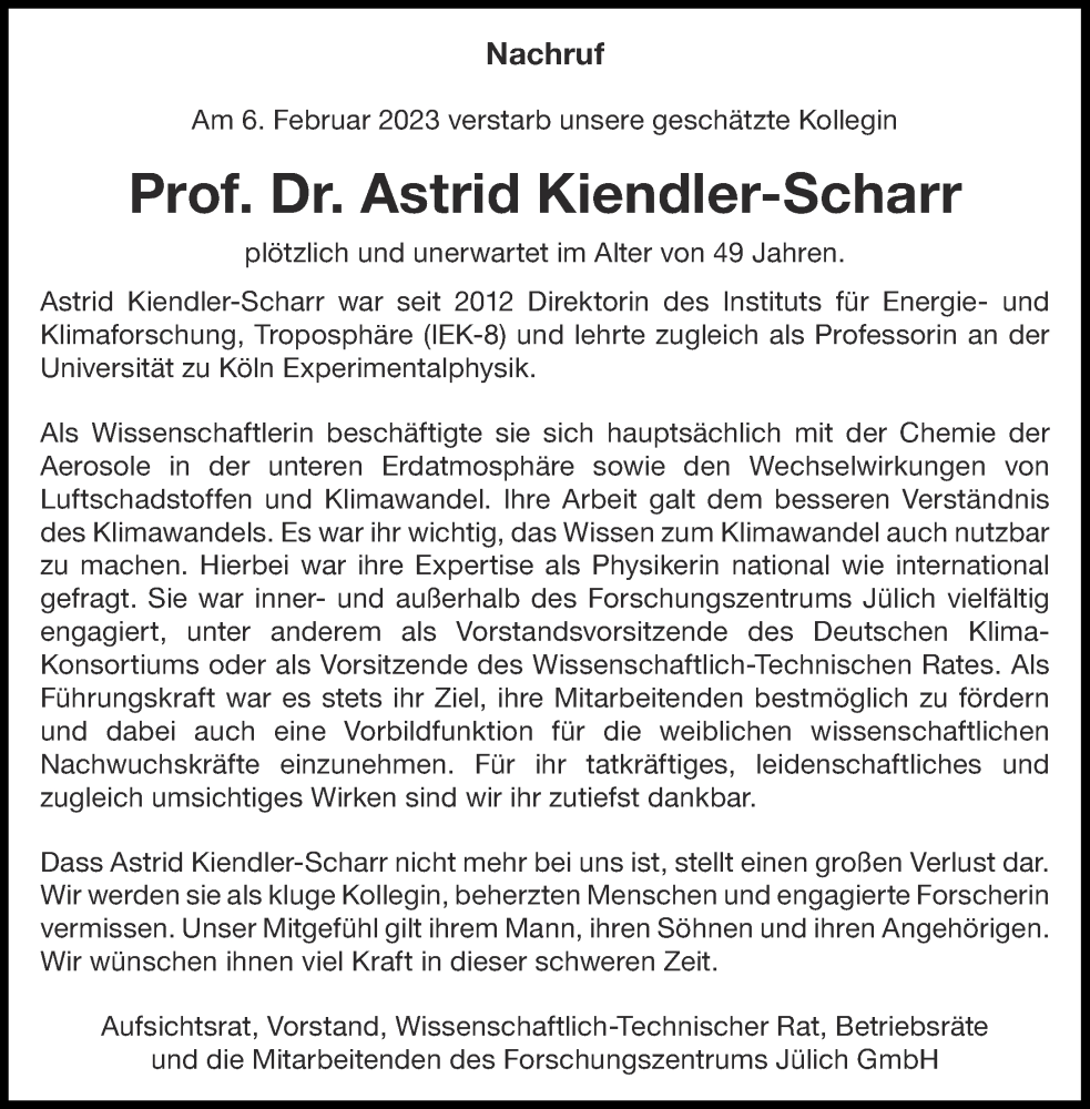  Traueranzeige für Astrid Kiendler-Scharr vom 18.02.2023 aus Aachener Zeitung / Aachener Nachrichten