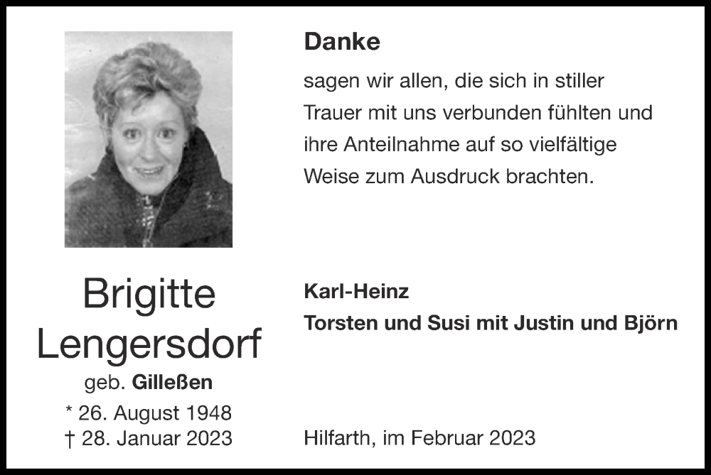  Traueranzeige für Brigitte Lengersdorf vom 26.02.2023 aus Zeitung am Sonntag