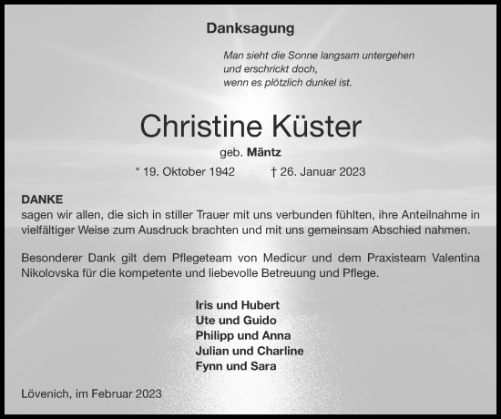 Traueranzeige von Christine Küster von Zeitung am Sonntag
