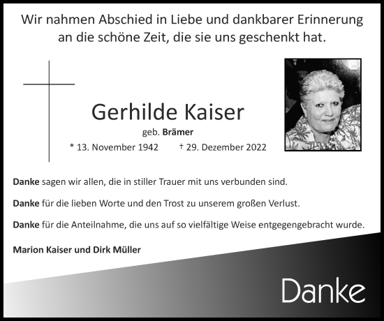 Traueranzeige von Gerhilde Kaiser von Zeitung am Sonntag