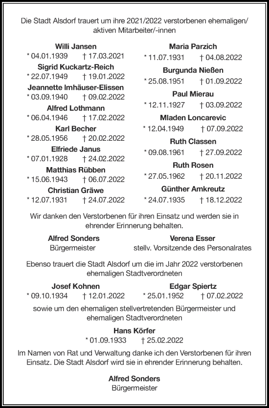 Traueranzeige von In Gedenken  von Zeitung am Sonntag