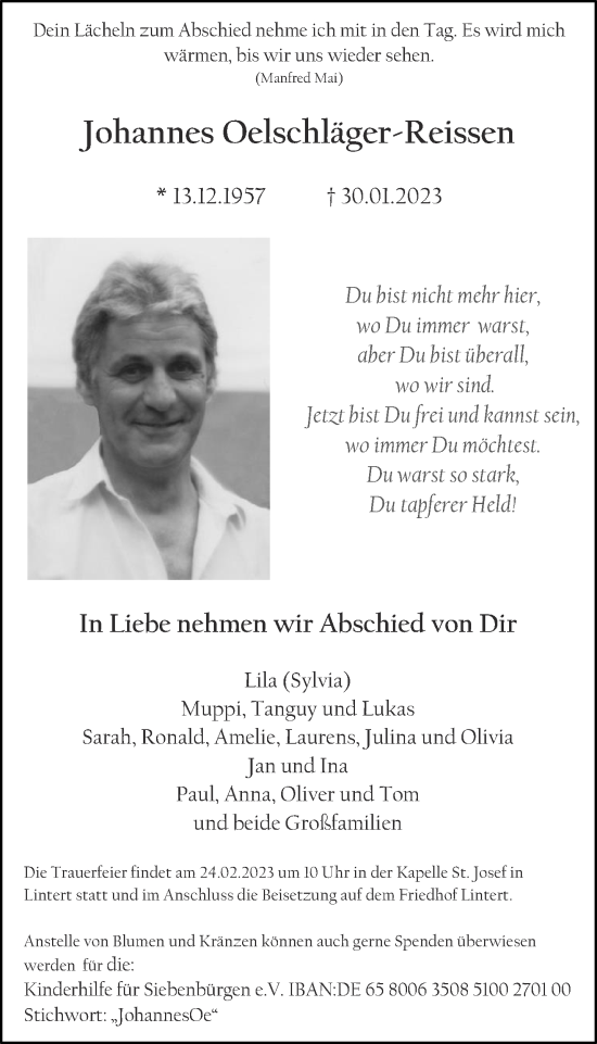 Traueranzeige von Johannes Oelschläger-Reissen von Aachener Zeitung / Aachener Nachrichten