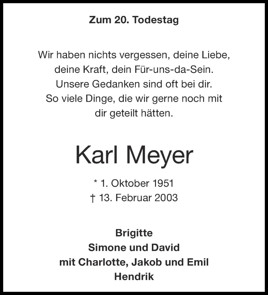  Traueranzeige für Karl Meyer vom 11.02.2023 aus Aachener Zeitung / Aachener Nachrichten