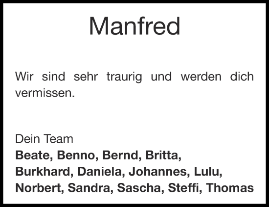 Traueranzeige von Manfred  von Aachener Zeitung / Aachener Nachrichten