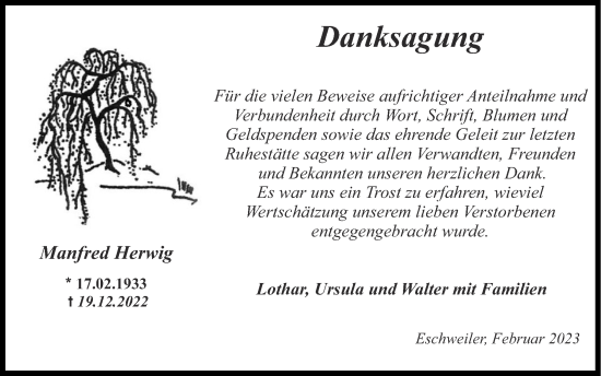 Traueranzeige von Manfred Herwig von Zeitung am Sonntag