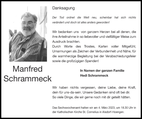 Traueranzeige von Manfred Schrammeck von Zeitung am Sonntag
