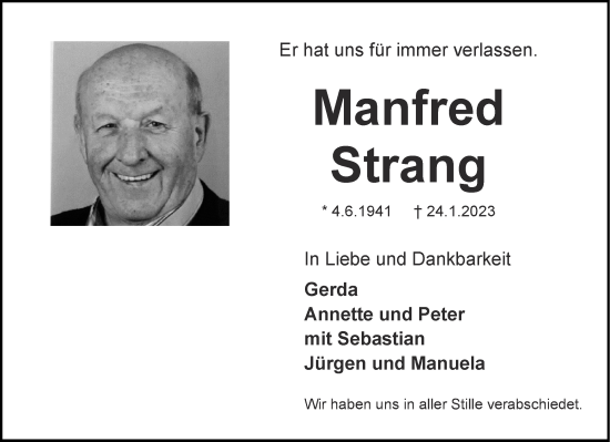 Traueranzeige von Manfred Strang von Aachener Zeitung / Aachener Nachrichten