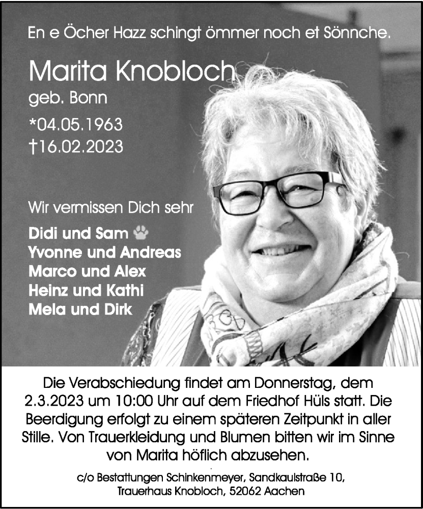  Traueranzeige für Marita Knobloch vom 26.02.2023 aus Zeitung am Sonntag