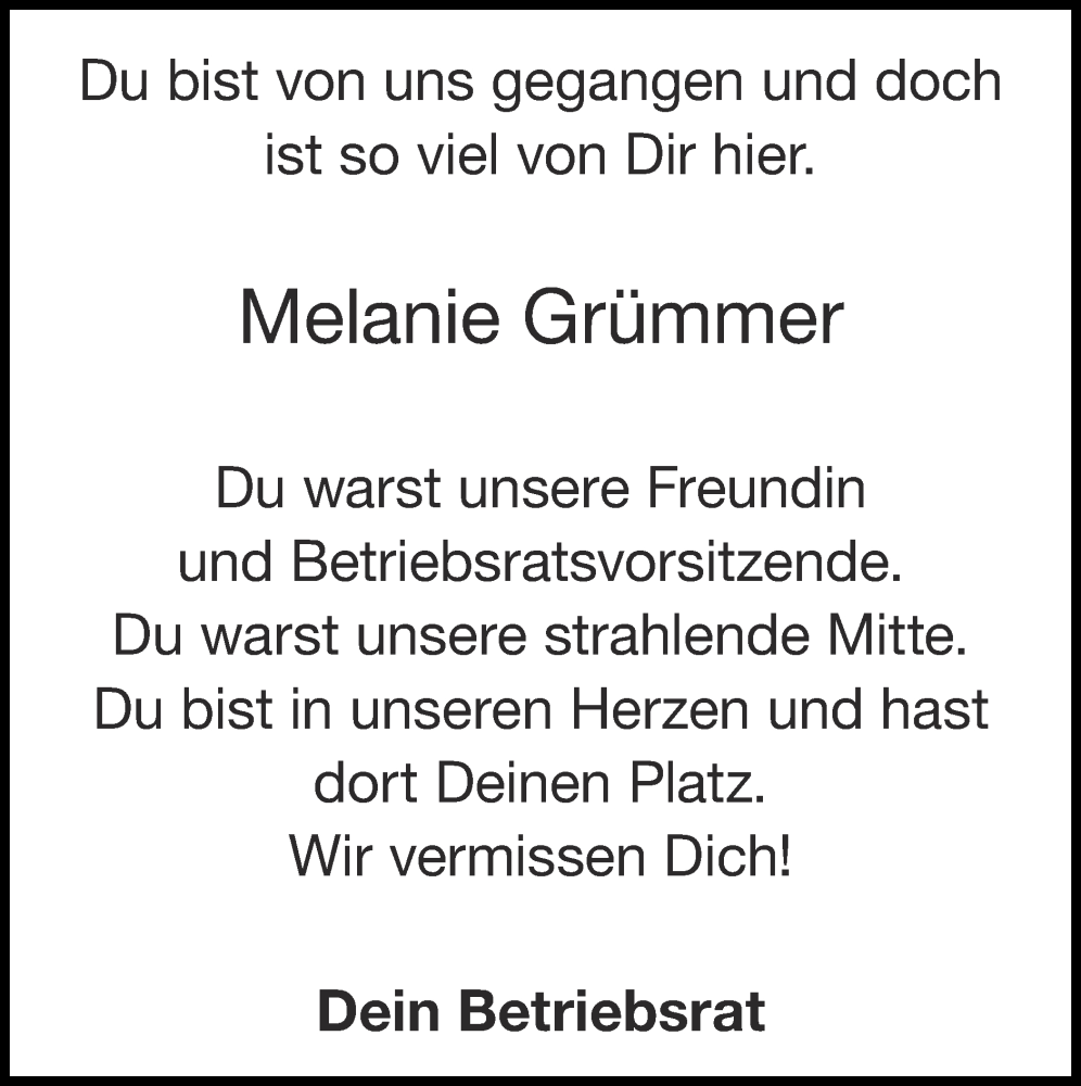  Traueranzeige für Melanie Grümmer vom 26.02.2023 aus Zeitung am Sonntag