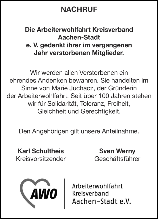Traueranzeige von Nachruf  von Aachener Zeitung / Aachener Nachrichten