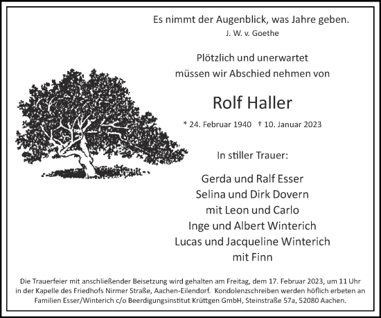 Traueranzeige von Rolf Haller von Zeitung am Sonntag