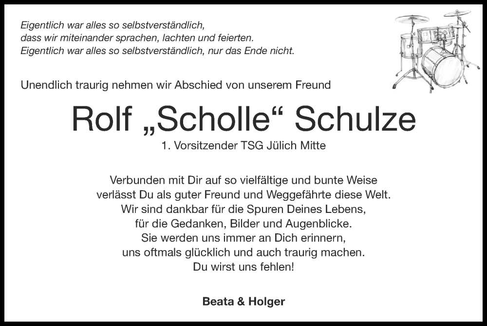 Traueranzeige für Rolf Schulze vom 26.02.2023 aus Zeitung am Sonntag