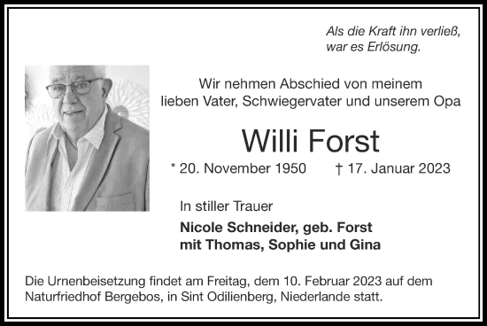 Traueranzeige von Willi Forst von Zeitung am Sonntag