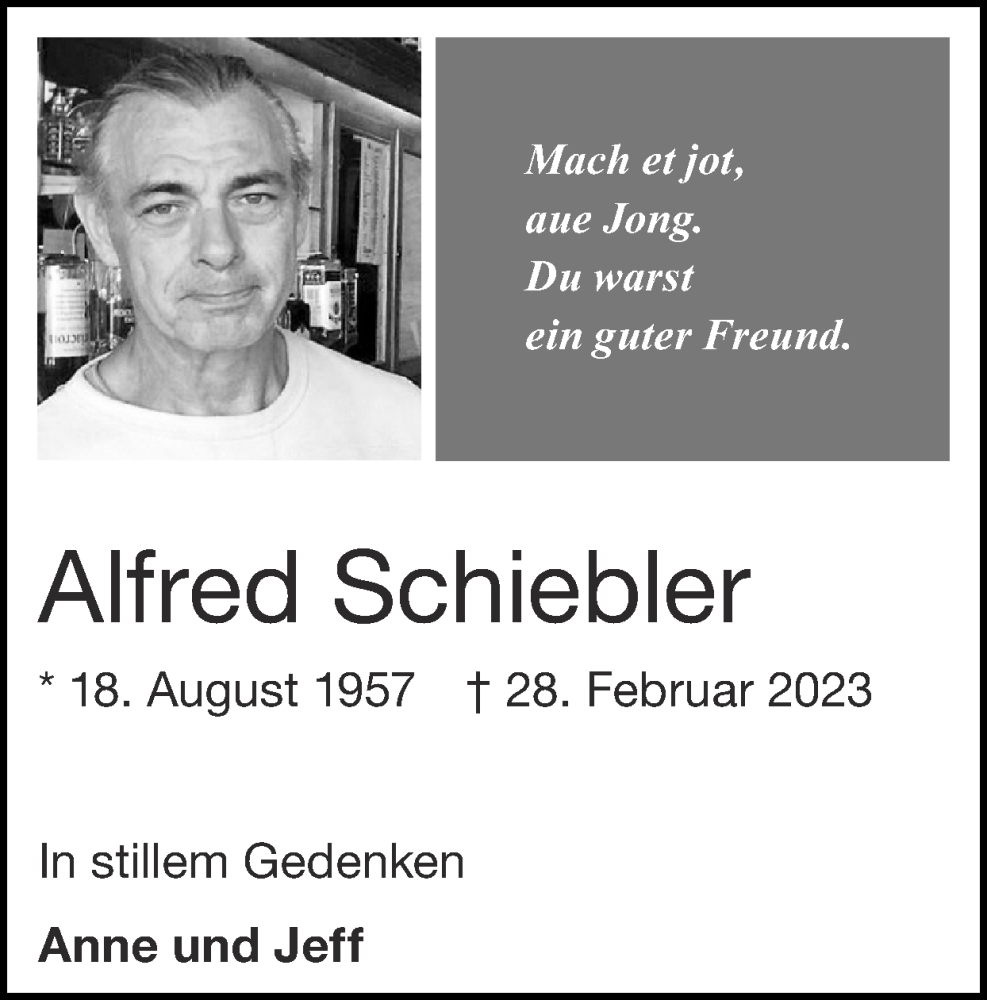  Traueranzeige für Alfred Schiebler vom 12.03.2023 aus Zeitung am Sonntag