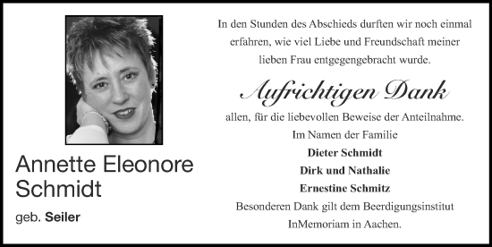 Traueranzeige von Annette Eleonore Schmidt von Zeitung am Sonntag