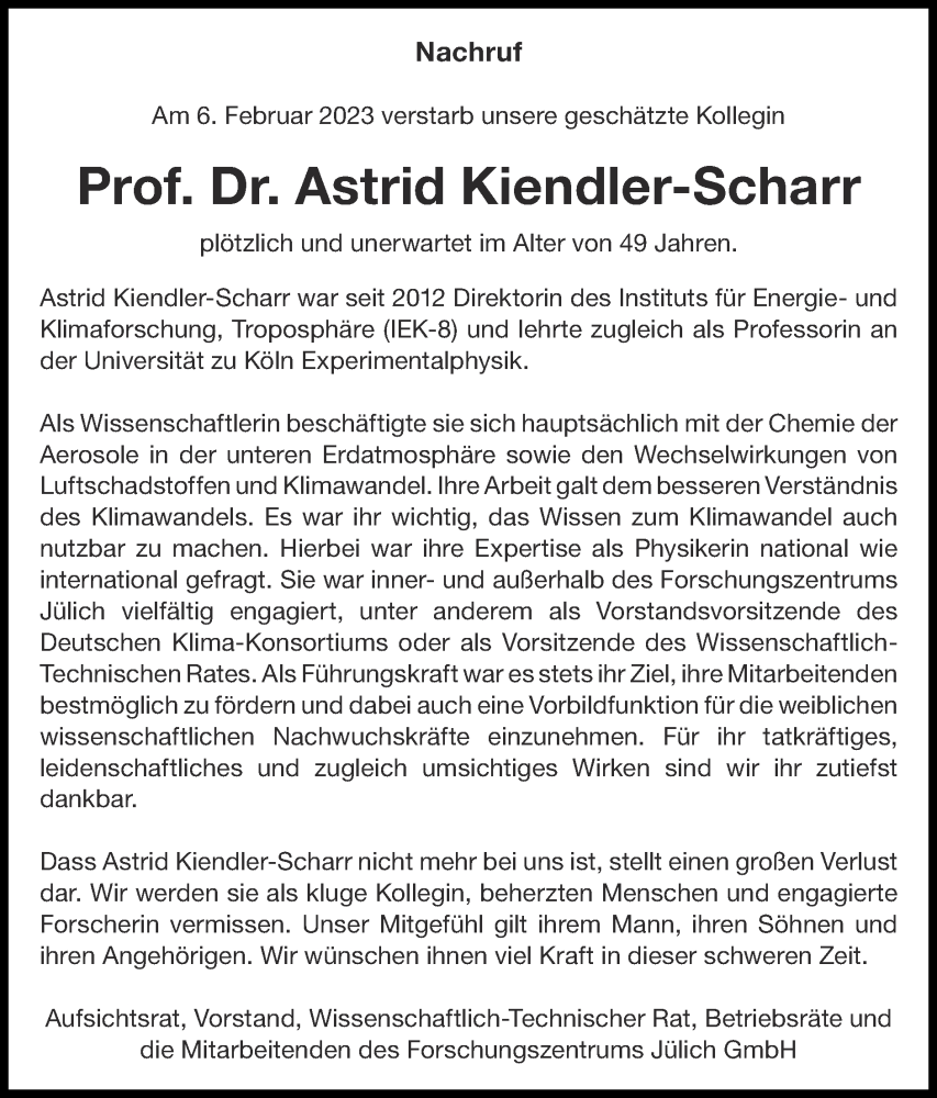  Traueranzeige für Astrid Kiendler-Scharr vom 19.02.2023 aus Zeitung am Sonntag