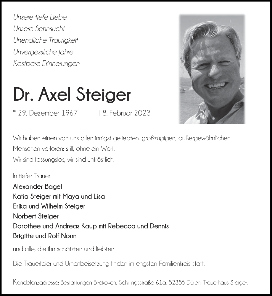  Traueranzeige für Axel Steiger vom 12.03.2023 aus Zeitung am Sonntag
