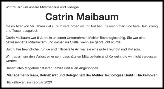 Traueranzeige von Catrin Maibaum von Zeitung am Sonntag