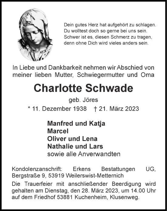 Traueranzeige von Charlotte Schwade von Zeitung am Sonntag