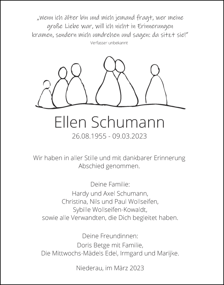  Traueranzeige für Ellen Schumann vom 18.03.2023 aus Aachener Zeitung / Aachener Nachrichten