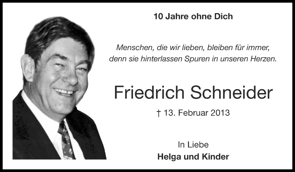  Traueranzeige für Friedrich Schneider vom 19.02.2023 aus Zeitung am Sonntag