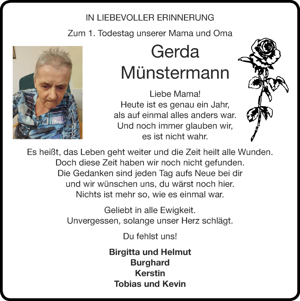  Traueranzeige für Gerda Münstermann vom 19.03.2023 aus Zeitung am Sonntag