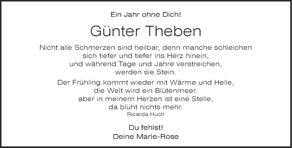  Traueranzeige für Günter Theben vom 04.03.2023 aus Aachener Zeitung / Aachener Nachrichten