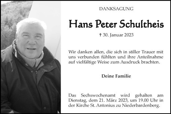 Traueranzeige von Hans Peter Schultheis von Zeitung am Sonntag