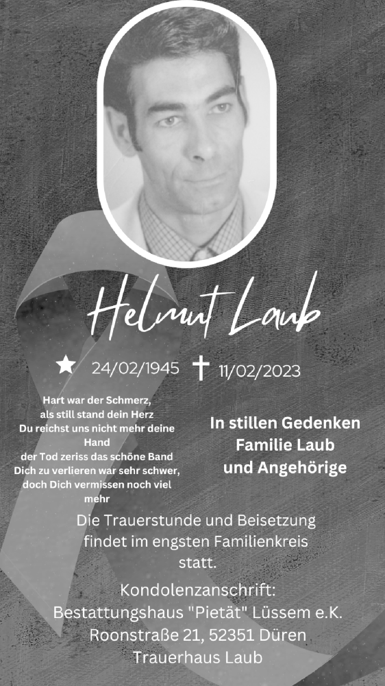  Traueranzeige für Helmut Laub vom 05.03.2023 aus Zeitung am Sonntag