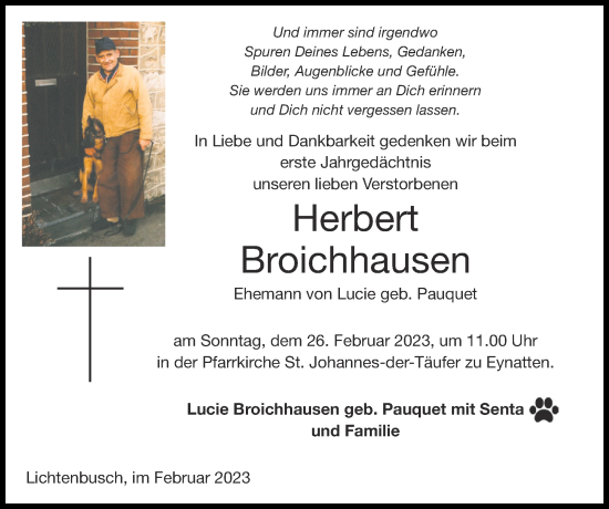 Traueranzeige von Herbert Broichhausen von Zeitung am Sonntag