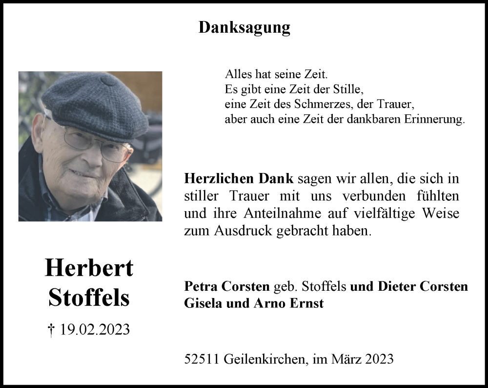  Traueranzeige für Herbert Stoffels vom 12.03.2023 aus Zeitung am Sonntag
